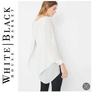 NEW White House Black Market Women's Split Back LayeredHi Low Tunic Ecru Blouse